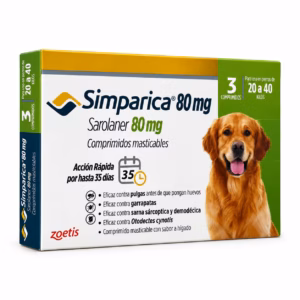 Antiparasitario Zoetis Simparica 80 mg 20–40 kg para Perro 3 Tabletas