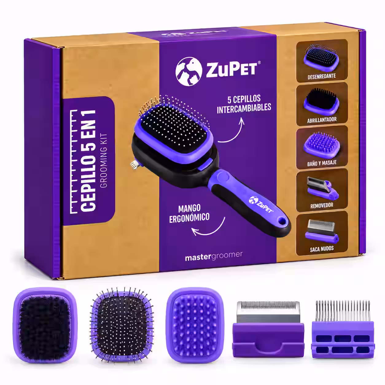 Cepillo para Mascotas Kit Grooming 5 en 1 ZuPET